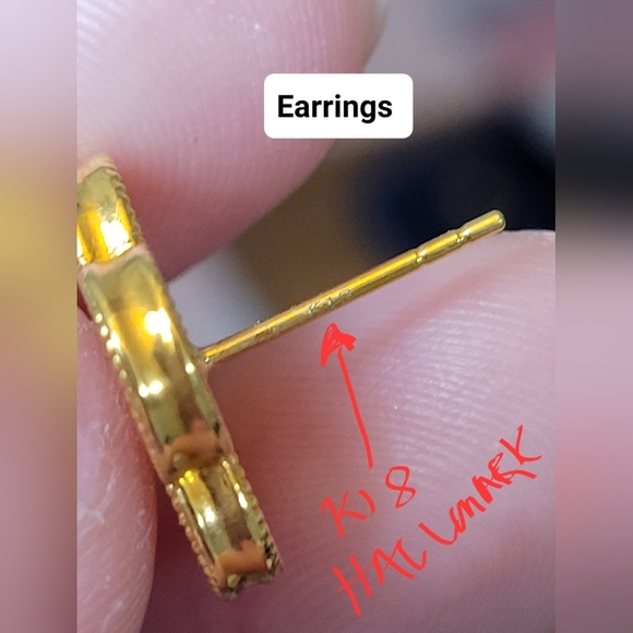 Set of Clover Earrings and Pendant only, Mother of Pearl Pinkish Tone 18K - Picture 13 of 14